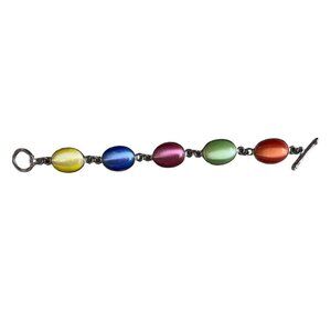 Vintage Multi-Color Cats Eye Glass Cabochon Bracelet With Toggle Clasp